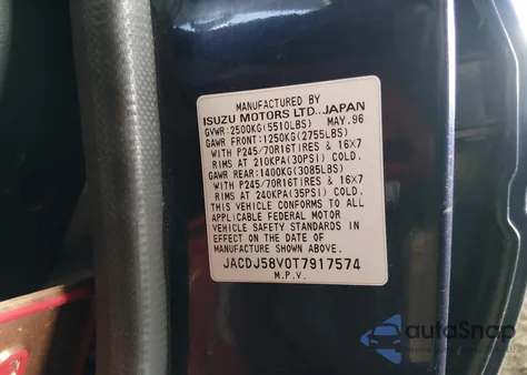 1996 Isuzu Trooper S/Se/Ls/Limited z USA, uszkodzony, nr VIN JACDJ58V0T7917574